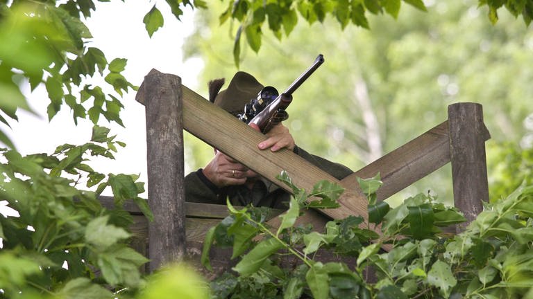 Jäger mit Waffe im Anschlag (Foto: dpa Bildfunk, Picture Alliance)