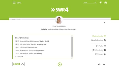 Ausgeklappte SWR4 Playerleiste mit Playlist und anderen Funktionen (Foto: SWR)