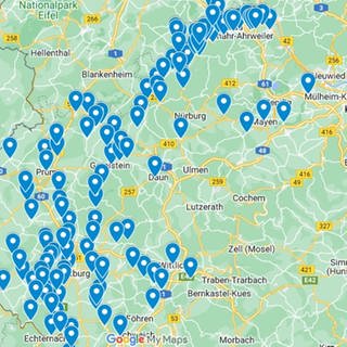 Hochwasser 2021 in RLP: Google-Karte, auf der die betroffenen Orte markiert sind
