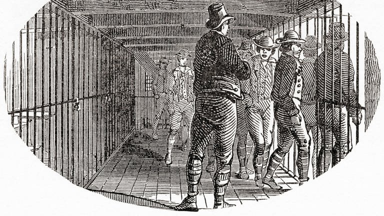 Britische Häftlinge auf einem Gefängnisschiff