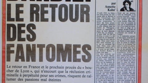 Titelseite einer französischen Zeitung am Tag von Barbies Auslieferung 1983