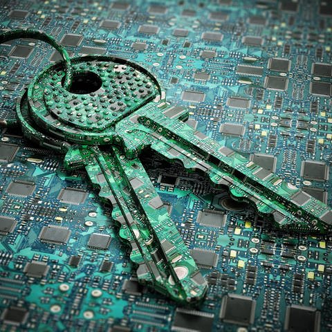 Schüssel auf einer Platine: Kryptografie ist zur Machtfrage geworden. Wer herrscht im Zeitalter der Quantencomputer darüber, was geheim ist oder öffentlich? 