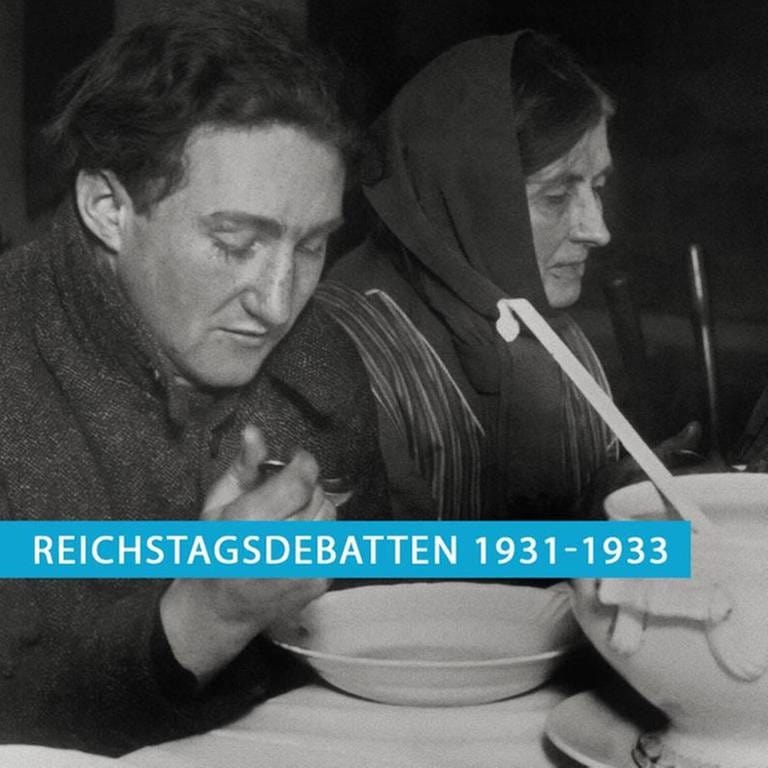 Speisung von Arbeitslosen und Bedürftigen aus privaten Mitteln in einer Wärmehalle in Berlin-Neukölln im Januar 1931. Auch im Reichstag wird das wachsende Elend in der Bevölkerung diskutiert.