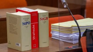 Die Strafprozessordnung (StPO), das Strafrecht und das Strafgesetzbuch (StGB) stehen vor Gericht auf einem Tisch.