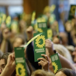 Grüne Deligierte auf einem Parteitag in Frankfurt am Main