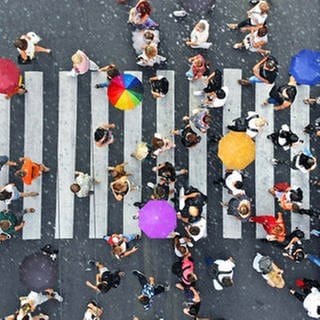 Symbolbild zur Umfrage "Wir gesucht - Was hält uns zusammen?" im Rahmen der ARD Themenwoche 2022, Menschen laufen über einen Zebrastreifen