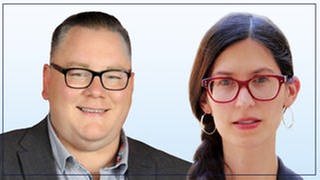 David Schwarzendahl und Melanie Very- Sims, Spitzen·kandidat von der Partei Die Linken.