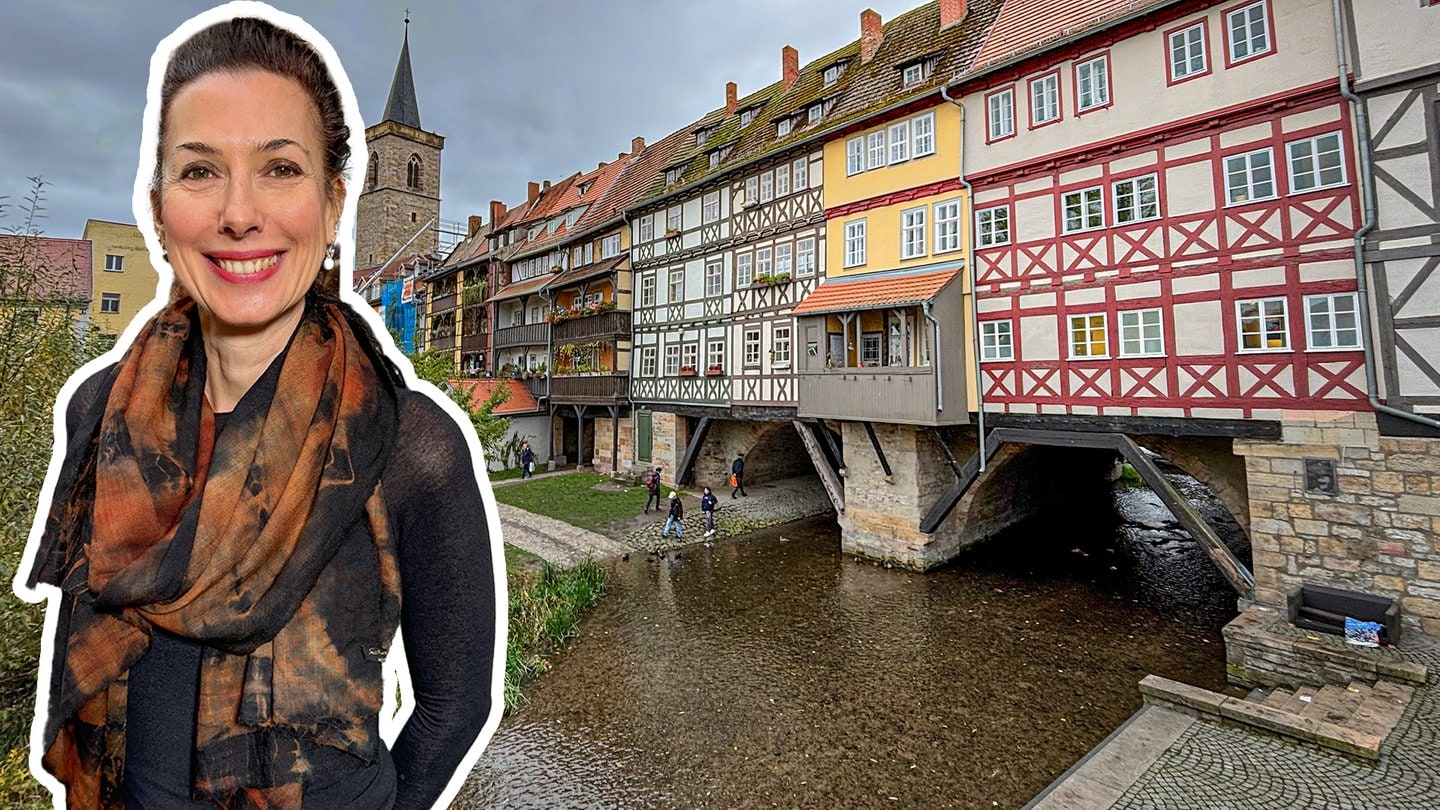 Künstlerin Britta Schatton residiert auf drei Etagen auf der längsten durchweg bebauten und bewohnten Brücke Europas, der Krämerbrücke in Erfurt.