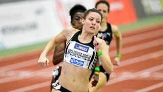 Ruth Spelmeyer-Preuß im Rennen bei den Deutschen Hallenmeisterschaften 2021.
