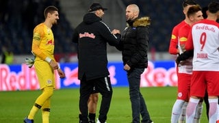 Marco Rose (RB Salzburg) und Christian Ilzer (WAC Wolfsberg) nach einem Spiel in der östereichischen Bundesliga (02. März 2019).