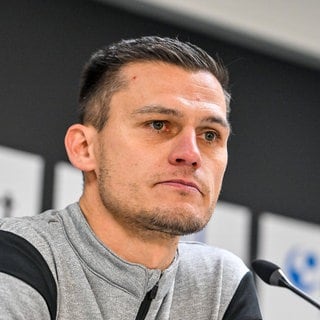 Ulms Trainer Thomas Wörle während einer Pressekonferenz