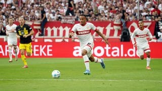 Jamie Leweling beim 5:1-Heimsieg des VfB Stuttgart über Borussia Dortmund.