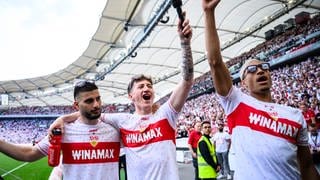 Deniz Undav, Angelo Stiller und Jamie Leweling vom VfB Stuttgart 