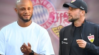 Vincent Kompany vom FC Bayern und Sebastian Hoeneß vom VfB Stuttgart