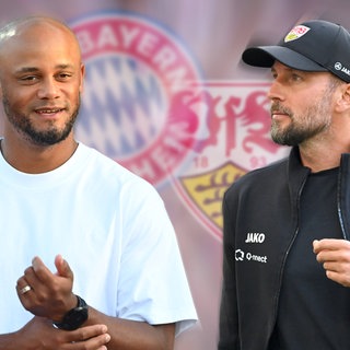 Vincent Kompany vom FC Bayern und Sebastian Hoeneß vom VfB Stuttgart