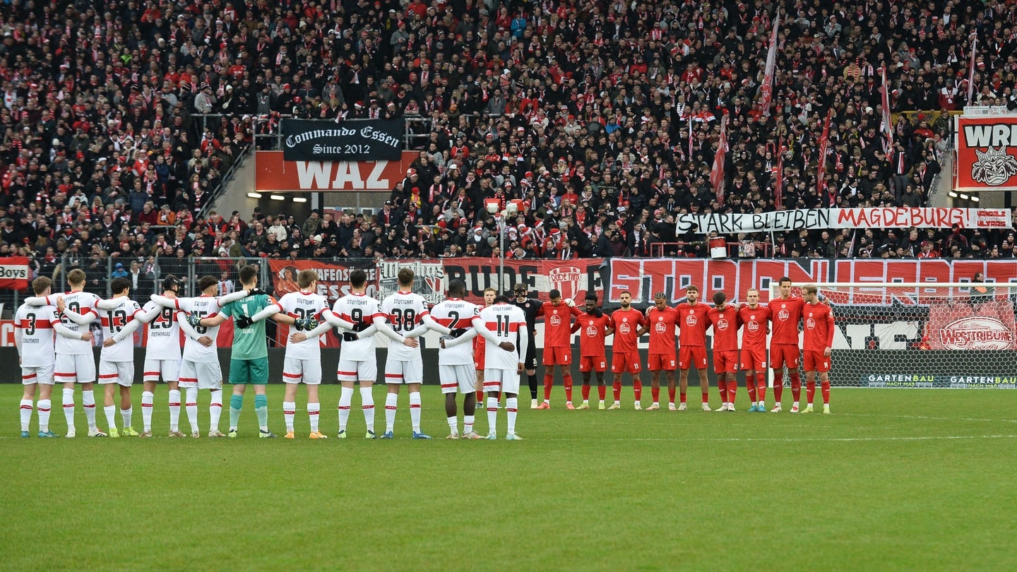 Beim Drittliga-Spiel in Essen hat ein Mann mit seiner rassistischen Parole die Schweigeminute für die Opfer des Anschlags in Magdeburg gestört und für Empörung gesorgt - nicht nur im Stadion.