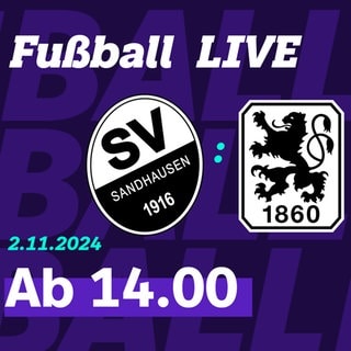 Logos vom SV Sandhausen und von TSV 1860 München, dazu die Infos zum Livestream am 02.11.2024