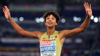 Malaika Mihambo nach ihrem Goldsprung zurn Europameisterin in Rom.