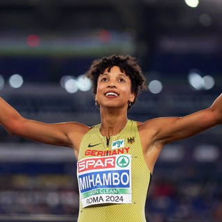 Malaika Mihambo nach ihrem Goldsprung zurn Europameisterin in Rom.