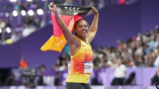 Kugelstosserin Yemisi Ogunleye von der MTG Mannheim holt Gold bei den Olympischen Spielen von Paris.