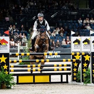 Vielseitigkeits-Olympiasieger Michael Jung aus Horb am Neckar beim Indoor Derby bei den Stuttgart German Masters.