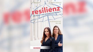 Das Buchcover von "Resilienz" zeigt die beiden Autorinnen Donya Gilan & Isabella Helmreich unter einem gezeichneten Regenschirm.