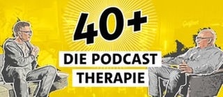 40+ Die Podcast Therapie: Tipps für eine Generation zu Sex, Konflikten und Beziehungen (Fotocollage: Florian Weber (links) und Christian Peter Dogs (rechts) auf gelbem Hintergrund mit Schriftzug "40+ Die Podcast Therapie"). Trennen oder bleiben? Alles erreicht oder komplett versagt? Glücklich sein mit den Dingen, wie sie sind? Burnout oder Boreout vom Leben? Fragen einer Generation: Lasst uns reden im Podcast, in der ARD Audiothek!