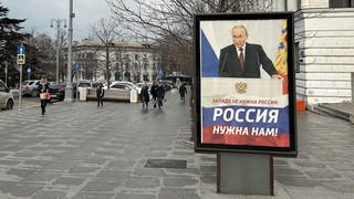 Wahlwerbung von Wladimir Putin für die russische Präsidentschaftswahl am 17. März.