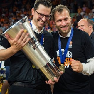 Anton Gavel, Basketball-ratiopharm-Trainer, spricht in SWR1 Leute über die gewonene Meisterschaft. Ulm vs. Bonn Final-Spiel.