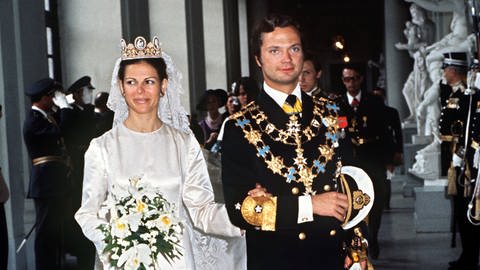 König Carl XVI. Gustaf von Schweden und seine Braut Silvia am 19.6.1976 in Stockholm.