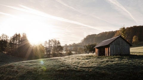 Wandern im Welzheimer Wald mit Blick von einem Feldweg in Berglen-Oppelsbohm nach Berglen-Birkenweißbuch.