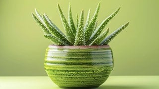 Zimmerpflanzen im Schlafzimmer: eine Echte Aloe in einem grünen Topf