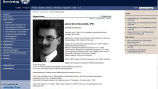 Mit Foto und Lebenslauf präsentiert sich der, allerdings nur virtuell vorhandene, SPD-Bundestagabgeordnete Jakob Maria Mierscheid auf der Internetseite des Bundestages. 