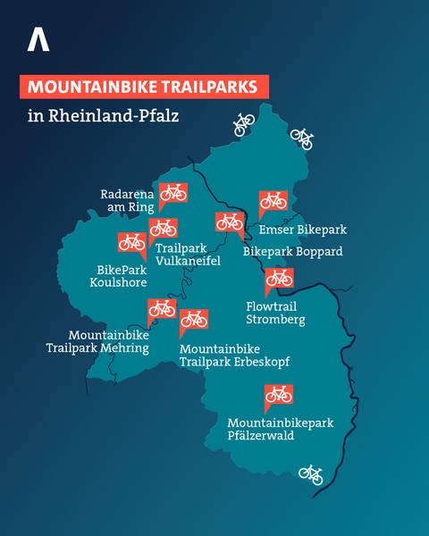Grafik: Rheinland-Pfalz-Karte mit Mountainbike-Trailparks 