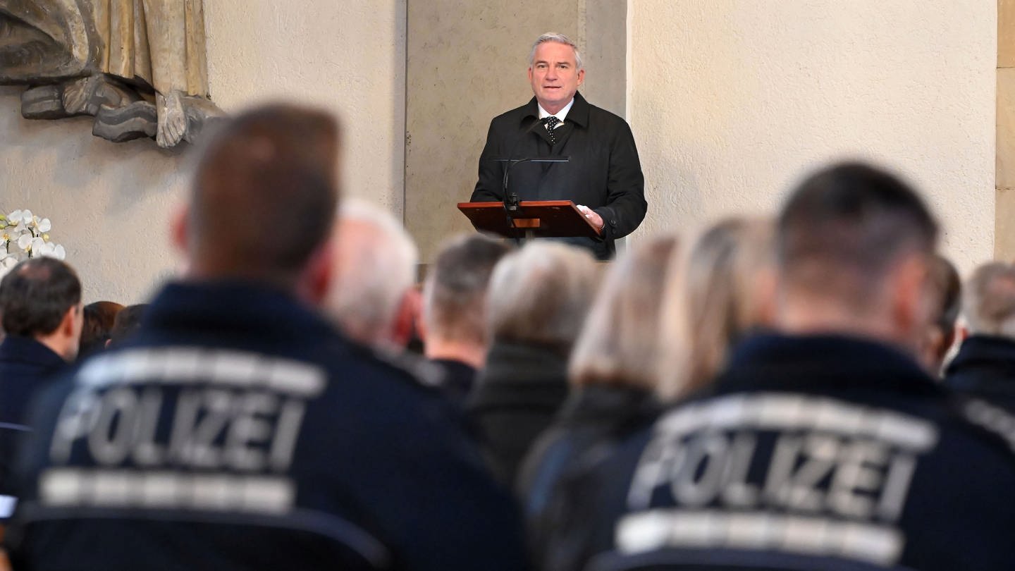 Thomas Strobl (CDU), Innenminister von Baden-Württemberg, spricht in der Bruchsaler Stadtkirche 