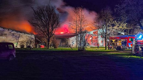 Die Feuerwehr löscht einen Großbrand auf einem Aussiedlerhof bei Bühl (Kreis Rastatt) (Foto: Einsatz-Repotz24)