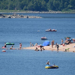 Badegäste baden im Schluchsee.