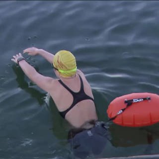 Patricia Springmann taucht ins Wasser des Bodensees ein