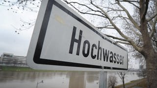 Ein Schild mit der Aufschrift "Hochwasser" steht am 19.12.2012 in Mannheim (Baden-Württemberg) an den Treppen zum Neckar hinunter. Die Schifffahrt auf Rhein und Neckar ist wegen des Hochwasser teilweise eingestellt, allerdings fallen die Pegel schon wieder.