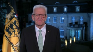 Ministerpräsident Winfried Kretschmann (Grüne) bei seiner Neujahrsanasprache 2023.