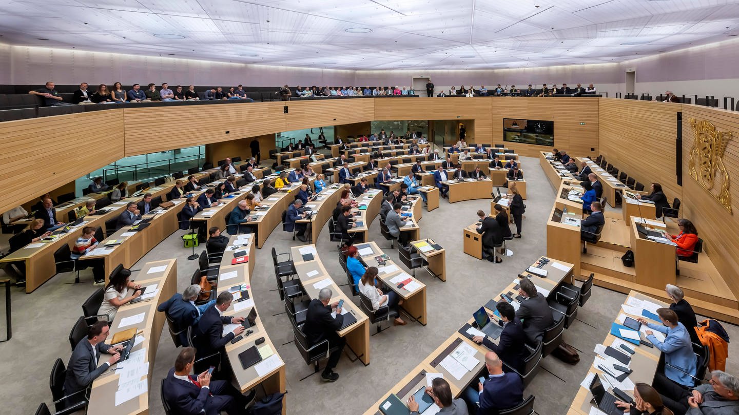 Landtagsabgeordnete sitzen im Landtag von Baden-Württemberg