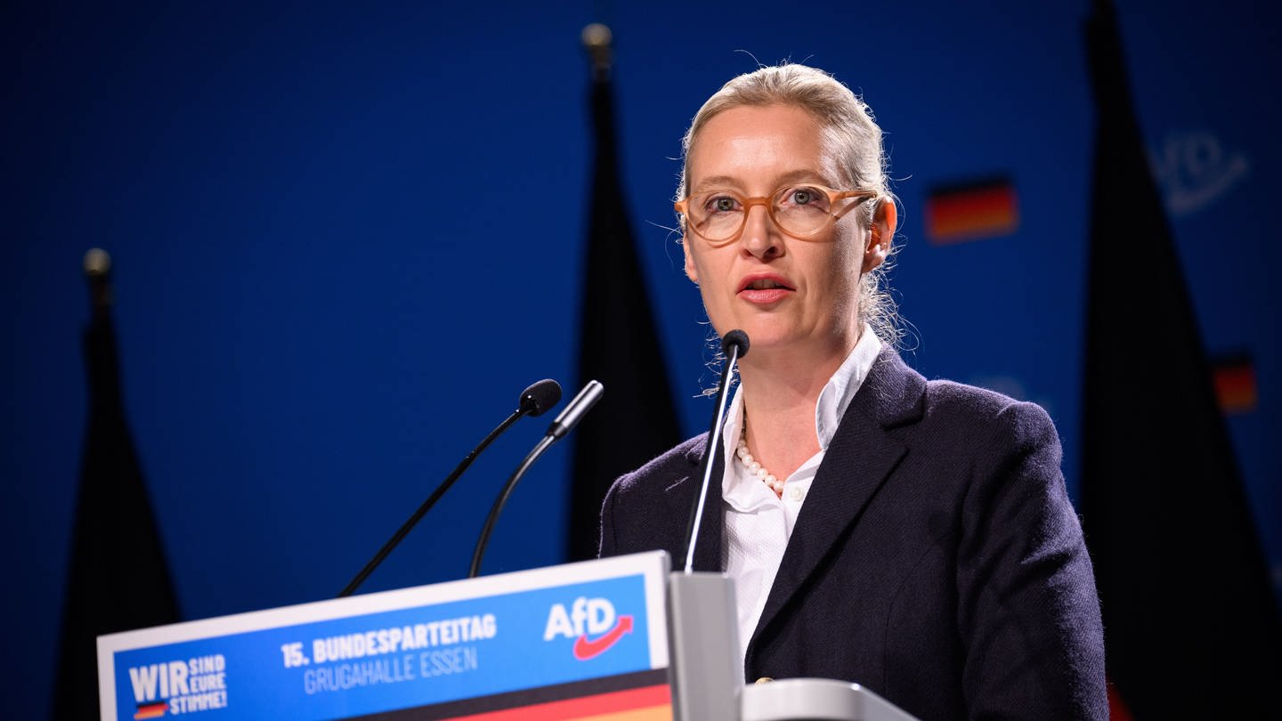 Alice Weidel, Bundesvorsitzende der AfD, spricht beim Bundesparteitag der AfD in der Grugahalle in Essen.