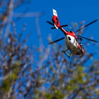 Ein Rettungshubschrauber fliegt über einen Wald. Am Donnerstagnachmittag ist ein Mann bei einem Drachenflug tödlich verunglückt. Die Unfallursache ist derzeit noch unklar.