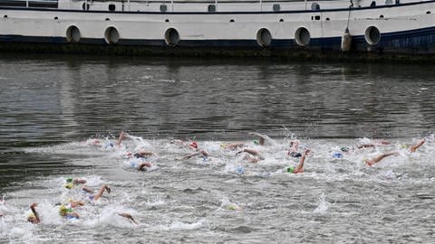 Olympia-Triathletinnen schwimmen in der Seine. Nachdem der Triathlon der Männer bei Olympia 2024 in Paris verschoben wurde, hat sich die Wasserqualität der Seine rechtzeitig zum Damen-Triathlon erholt.