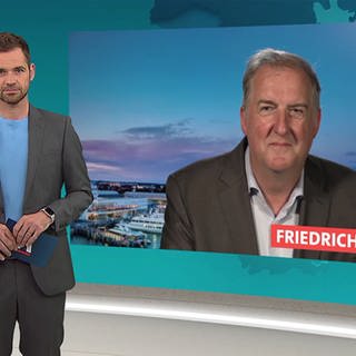 Nachrichtensprecher Georg Bruder mit zugeschaltetem Gast