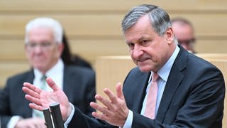 Hans-Ulrich Rülke, FDP-Fraktionsvorsitzender im Landtag von Baden-Württemberg, spricht bei einer Landtagssitzung. 