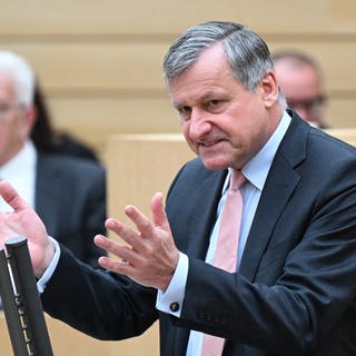 Hans-Ulrich Rülke, FDP-Fraktionsvorsitzender im Landtag von Baden-Württemberg, spricht bei einer Landtagssitzung. 