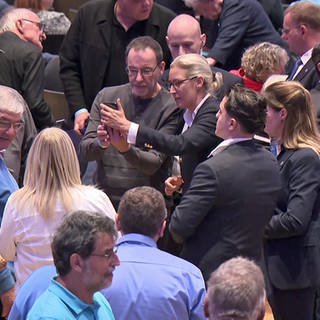 Alice Weidel auf dem Parteitag der AfD in Ulm, umringt von Teilnehmern