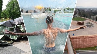 Montage: Das Kupferdach der Stuttgarter Oper, Naturfreibad Herrenberg und das Parkhaus Neuenburg. Der Steuerzahlerbund kritisiert, dass bei den Projekten Gelder verschwendet wurden.