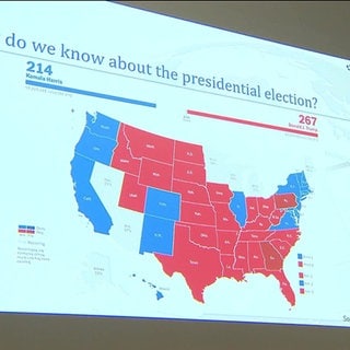 Eine Abbildung der Staaten der USA mit Wahlergebnissen